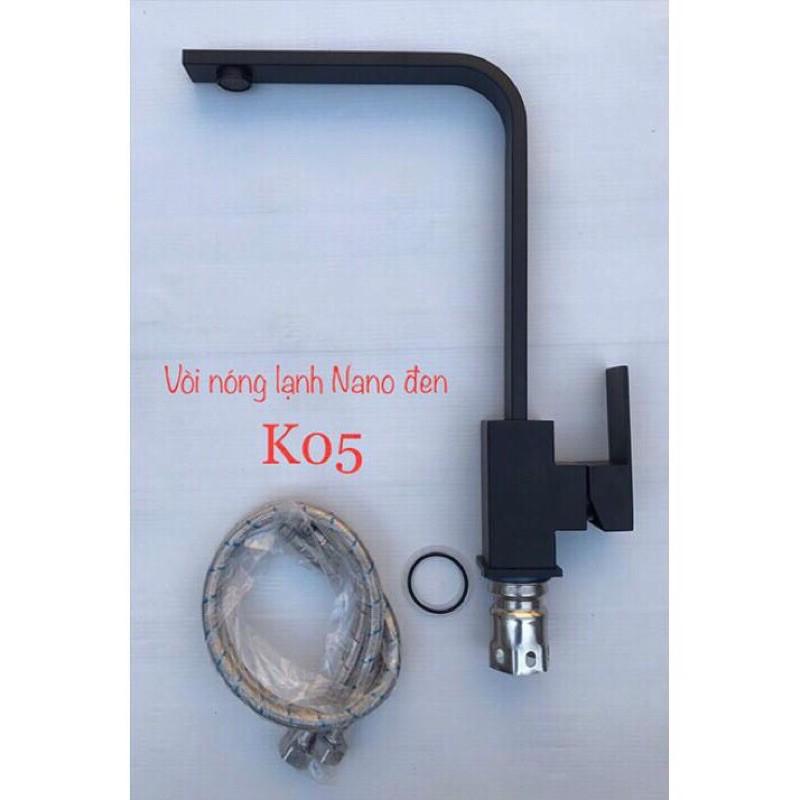 Vòi rửa bát nóng lạnh vuông Inox 304- sơn tĩnh điện nano đen k05
