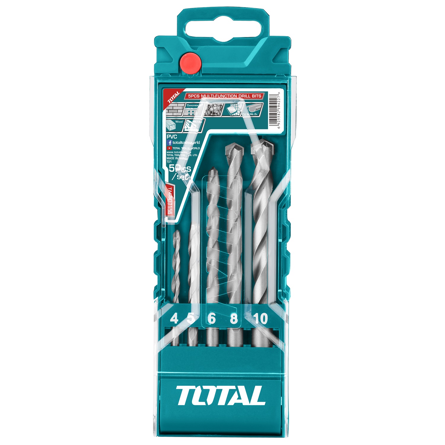 Bộ mũi khoan đa năng 5 chi tiết đầu 4-10mm TOTAL TACSD7156 - Độ cứng siêu cao, khoan tường, bê tông, gạch, sắt, gỗ, kim loại