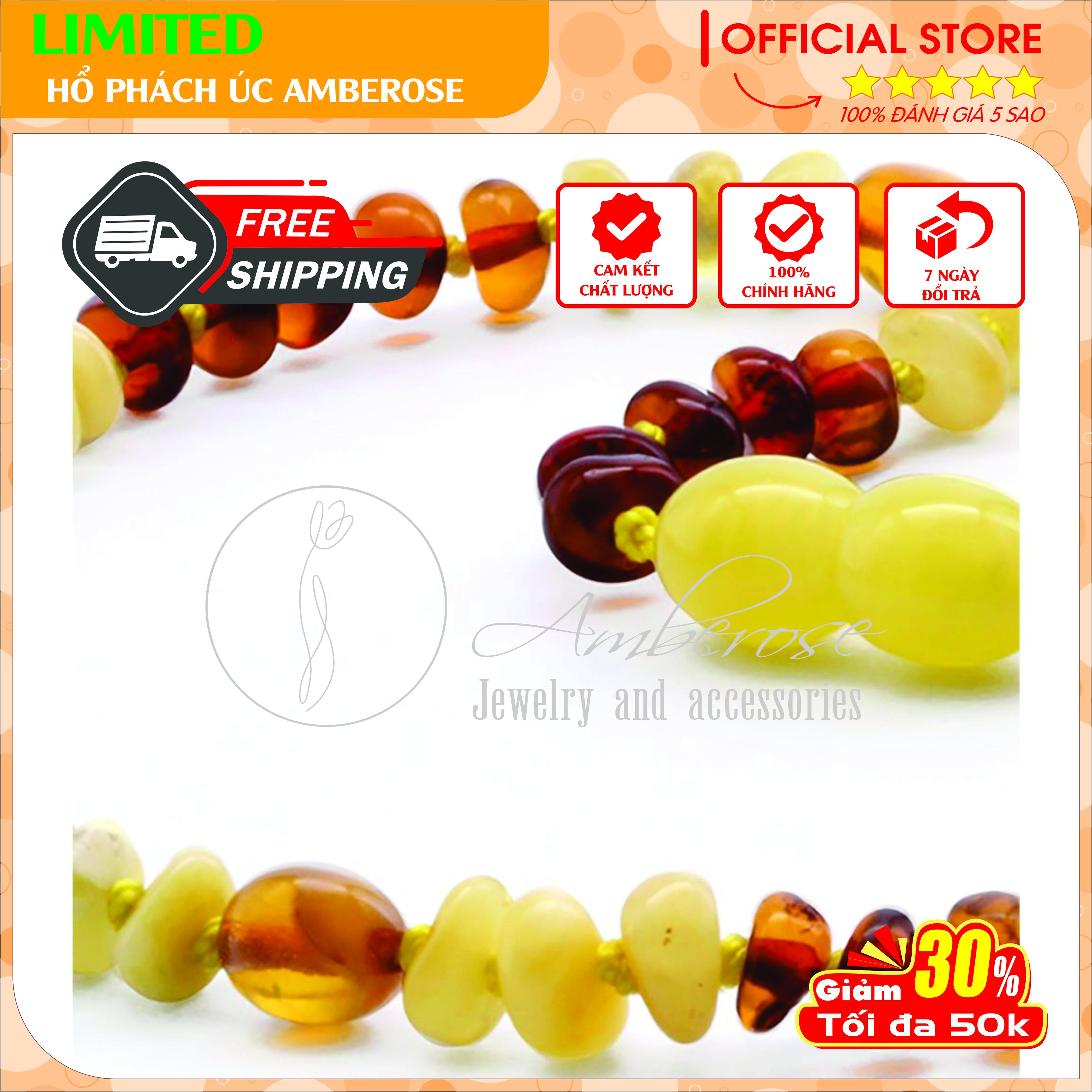 Vòng Cổ Hổ Phách Amber Úc Cho Bé 0 - 10 tuổi VCABLMT97