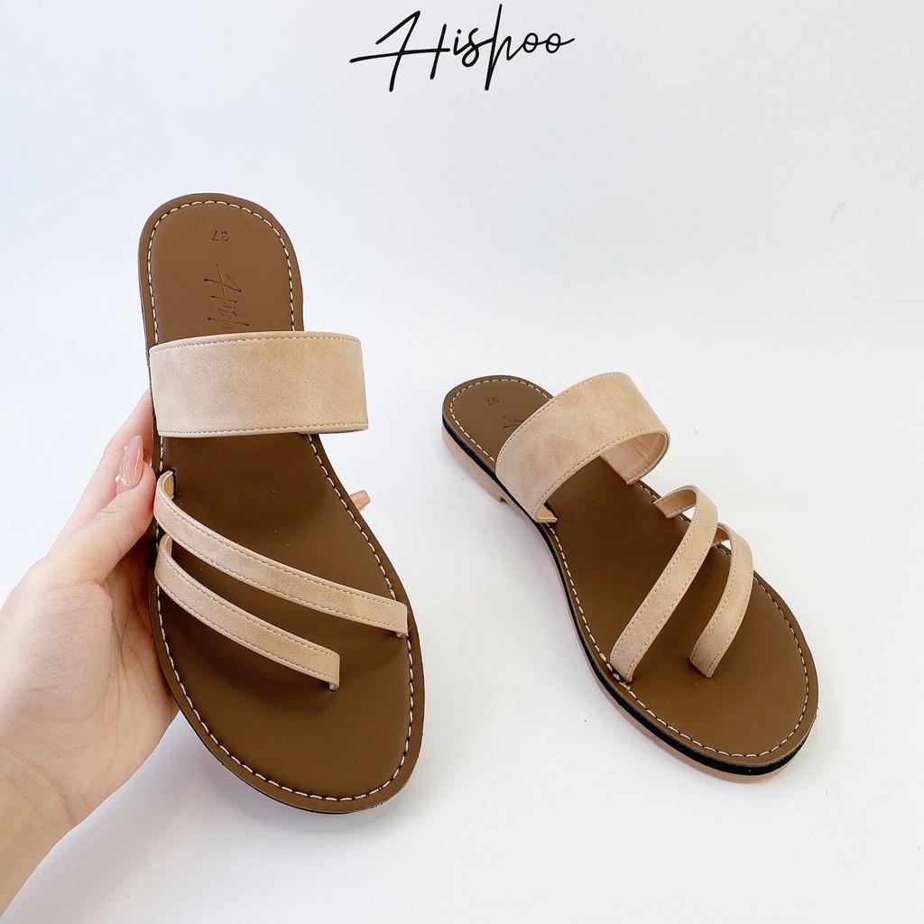 Dép lê nữ dáng sandal đi biển quai ngang xỏ ngón đế bệt dây mảnh cao cấp chính hãng Hishoo có Bigsize S035 ko