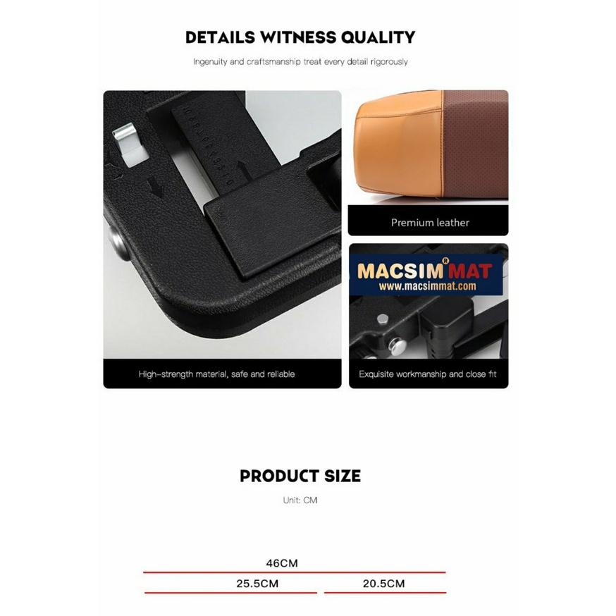 Gối tựa đầu ô tô cao cấp nhãn hiệu Macsim CHP03B màu đen, nâu , be (tích hợp giá cài điện thoại)