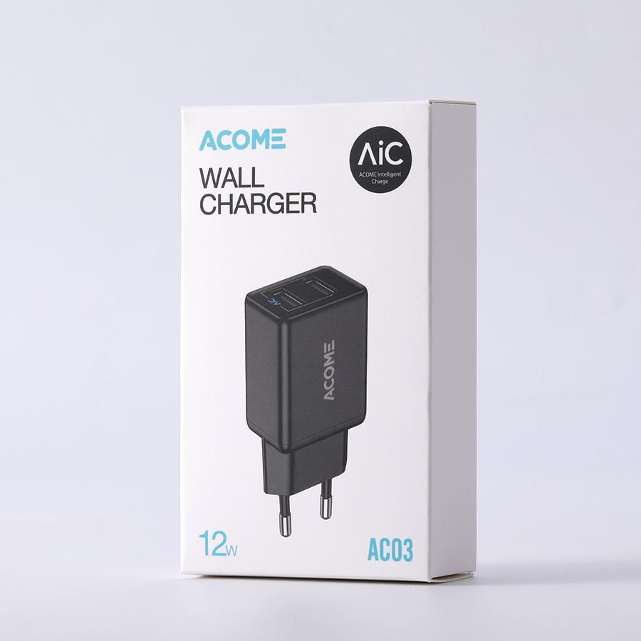 Củ / Cốc Sạc Nhanh ACOME 2 Cổng USB 2.4A - Hàng Chính Hãng