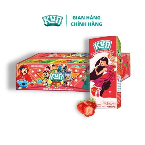 Kun sữa chua uống kem dâu thùng 48 hộp x 180ml