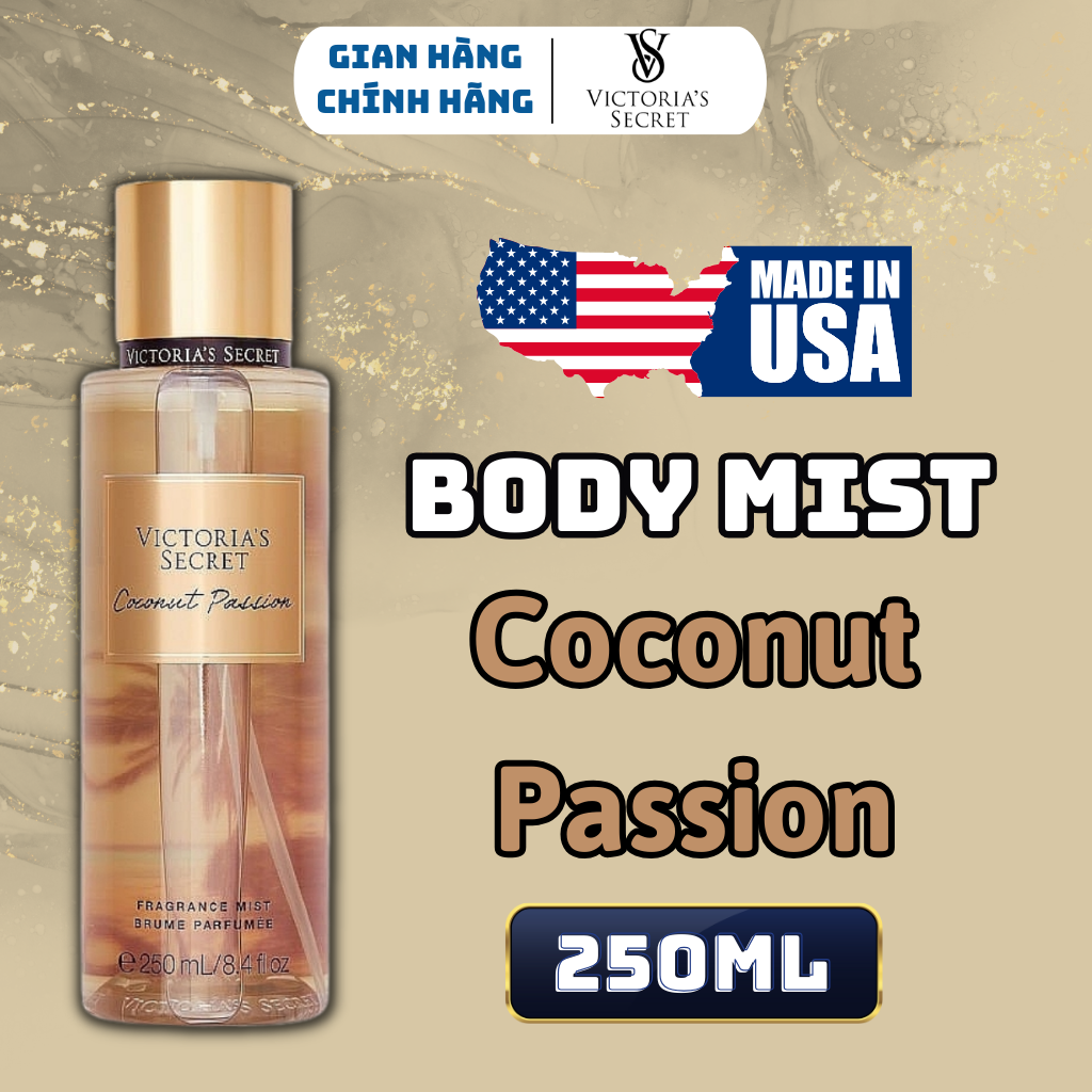 Body Mist Victoria Secret Chính Hãng Coconut Passion, Xịt Thơm Body Toàn Thân Hương Nước Hoa 250ml