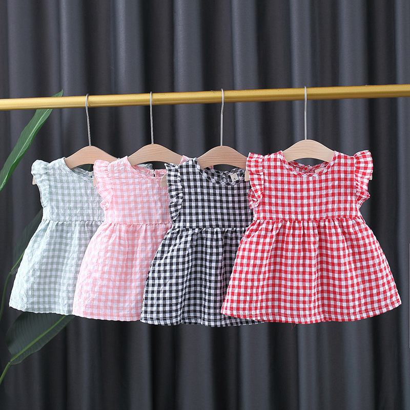 Đầm bé gái kẻ sọc caro, đầm xòe cho bé từ 8-15kg - váy caro dễ thương cho bé