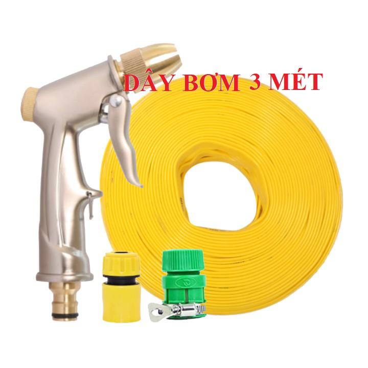 Bộ dây vòi xịt nước rửa xe, tưới cây ,tăng áp 3 lần,loại 3m,5m 206701-1 đầu đồng,cút nối nhựa vàng+ mở chai