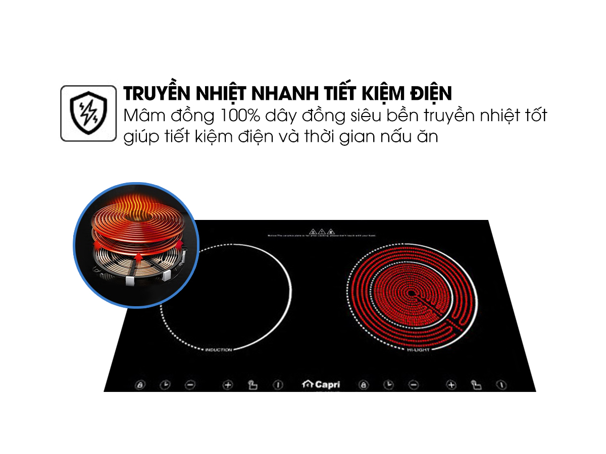 Bếp Điện Từ - Hồng Ngoại Capri CR-802KT - Đen - Hàng chính hãng