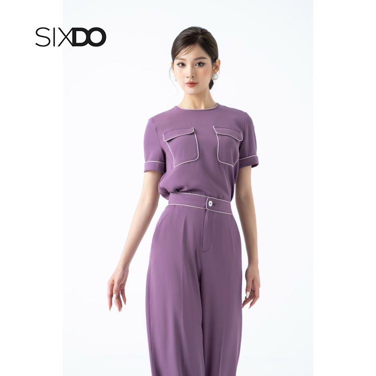 Áo lụa tím nữ phối túi SIXDO