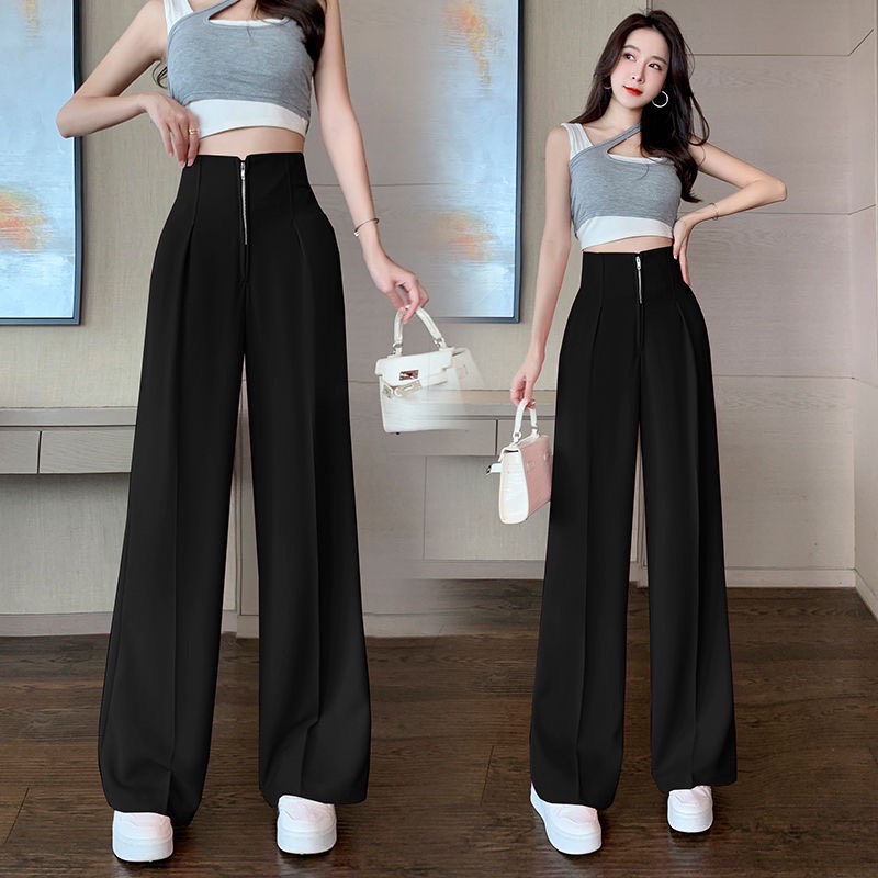 Quần ống rộng khóa kéo sắt Cun Fashion chất liệu tuyết mưa dài 98cm form quần chuẩn đẹp