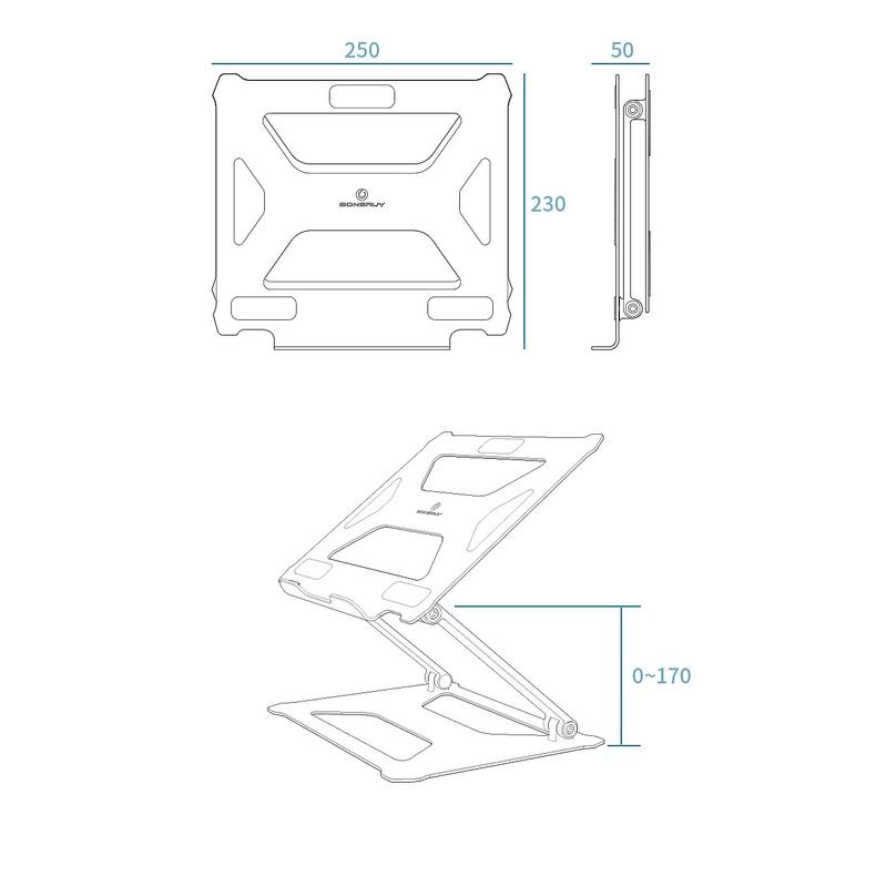 P18 Giá đỡ laptop nhôm tản nhiệt có thể gấp gọn kích thước lớn từ nhôm cao cấp chắc chắn, điều chỉnh độ cao, độ dốc.