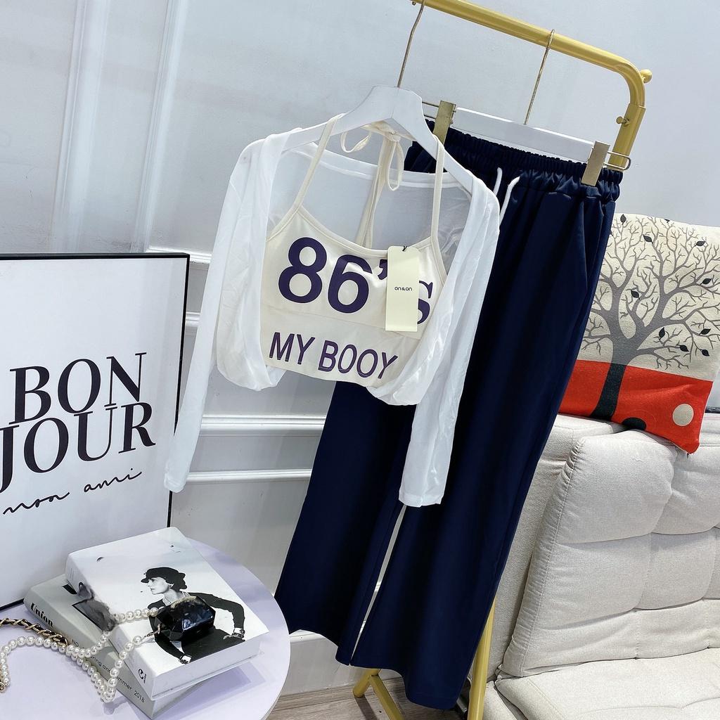 Set 3 Món Thể Thao Áo 2 Dây Mút Ngực Áo Khoác Mỏng Kèm Quần Culottes