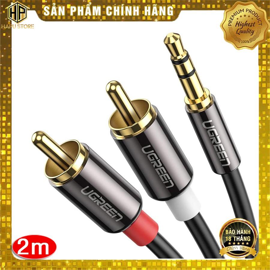 Cáp Audio 3.5mm ra 2 đầu RCA Ugreen 10584 dài 2m chính hãng -Hàng Chính Hãng