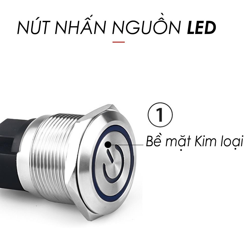 Nút Nguồn Inox Led, Công Tắc Nhấn Tự khóa 16mm (3-6V, 12-24V, 110-220V) Có biểu tượng Power