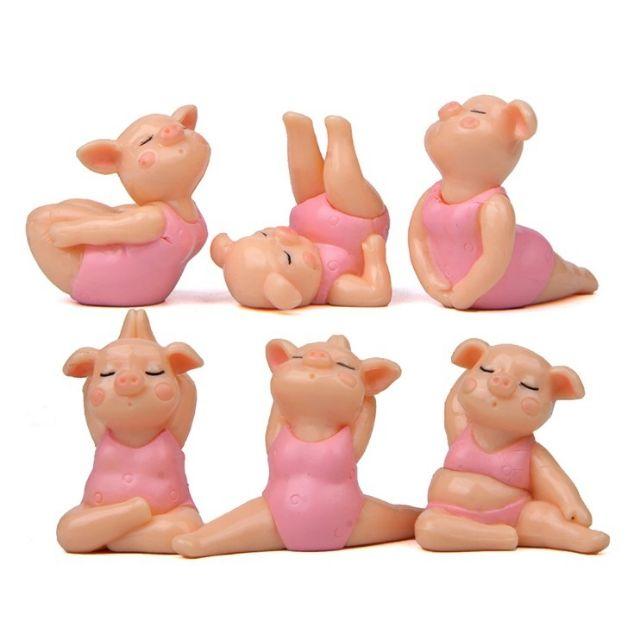 KHO-HN * Bộ combo 06 mô hình chị lợn hồng cute tập Yoga cho các bạn làm móc chìa khóa, trang trí DIY