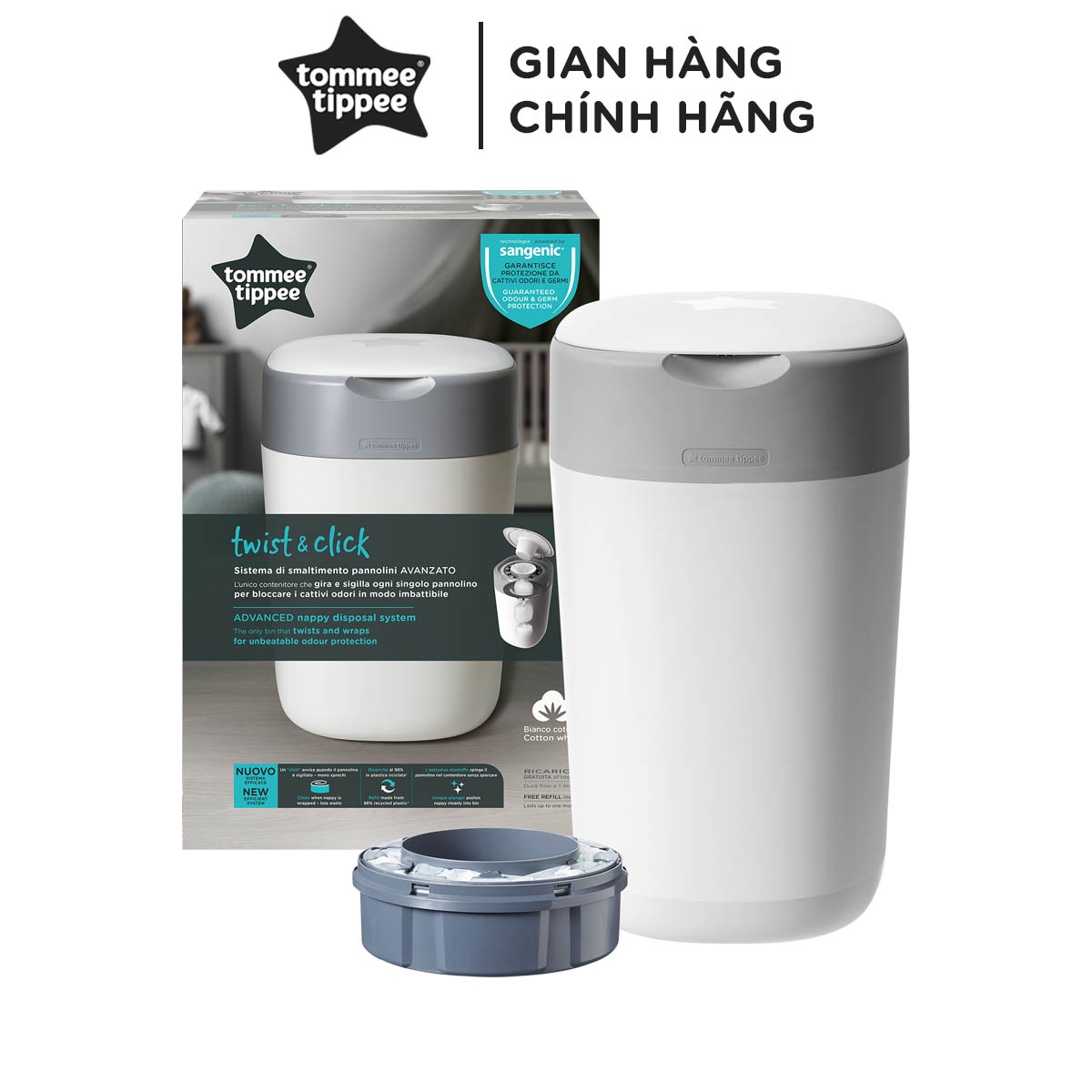 Thùng xử lý tã cho bé Tommee Tippee – Twist &amp; Click – Trắng