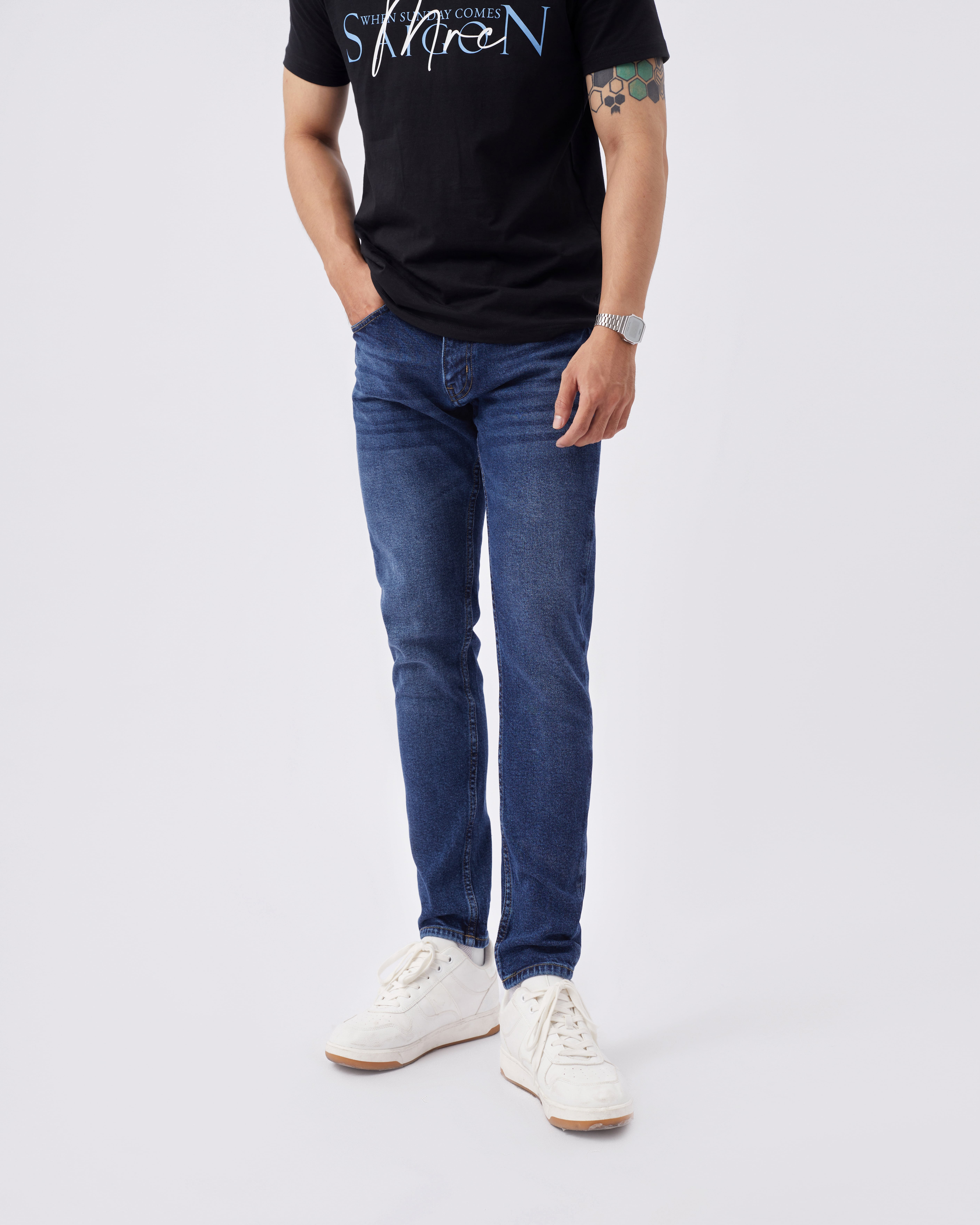 Quần jean nam xanh cao cấp MENFIT 0341 chất denim co giãn nhẹ 2 chiều, chuẩn form, thời trang