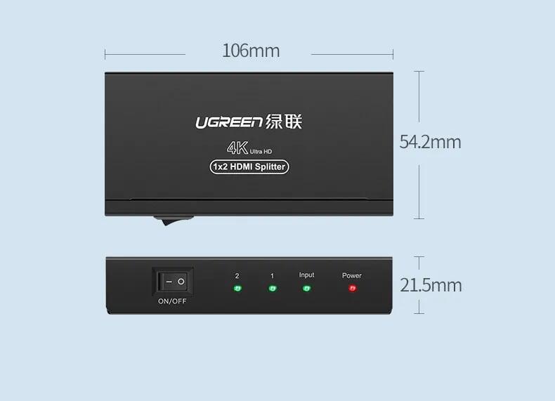 Ugreen UG4020140201TK Màu Đen Bộ chia HDMI 1 ra 2 hỗ trợ phân giải FULL HD - HÀNG CHÍNH HÃNG