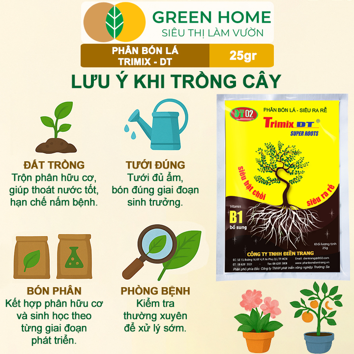 Phân Bón Lá TRIMIX-DT, GreenHome, Gói 25gr, Siêu Bật Chồi, Kích Thích Ra Rễ Cực Mạnh,Tăng Trưởng Cây