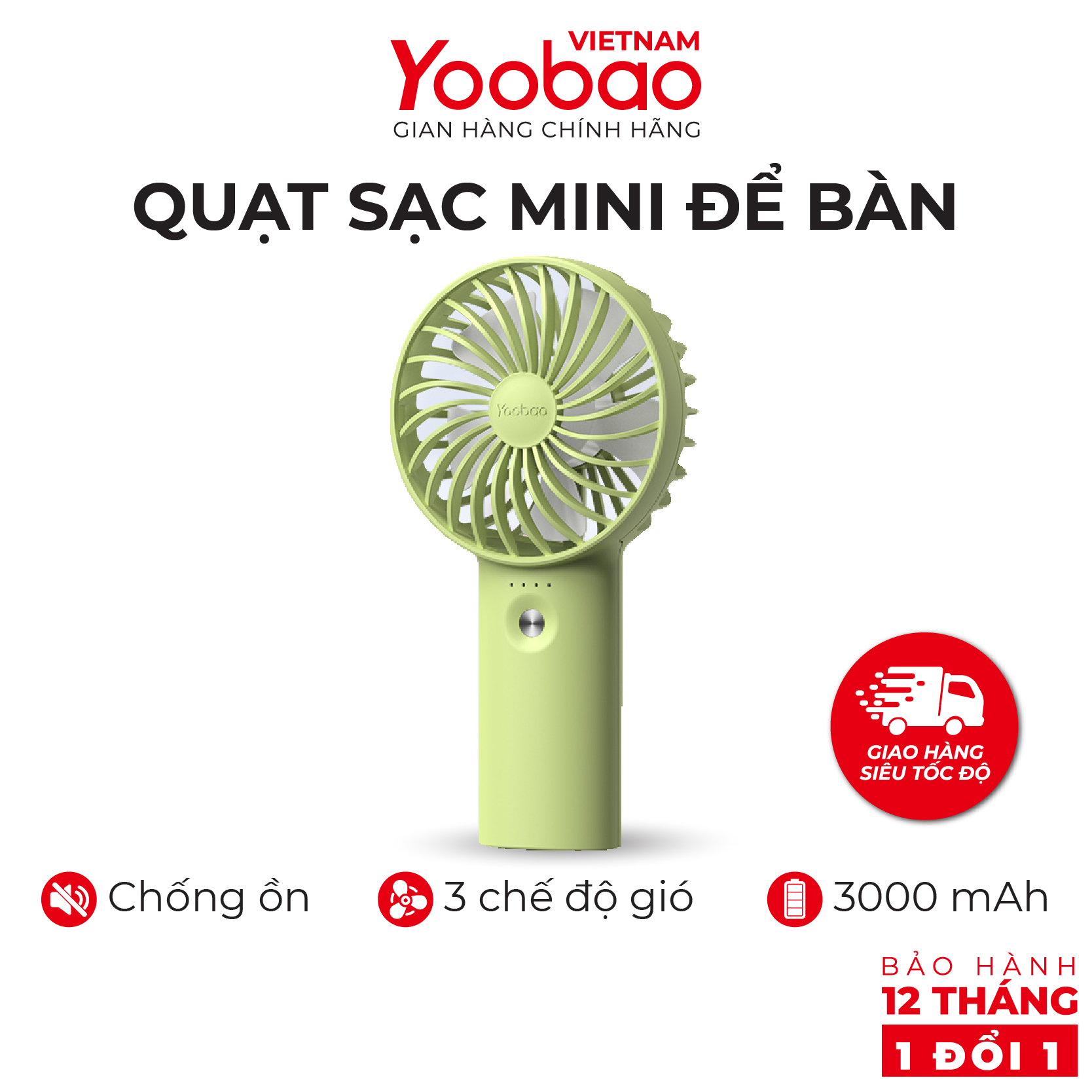 Quạt sạc mini để bàn làm việc YOOBAO F3 6000/3000mAh - Có thể chạy 32 giờ - Hàng chính hãng Bảo hành 12 tháng 1 đổi 1