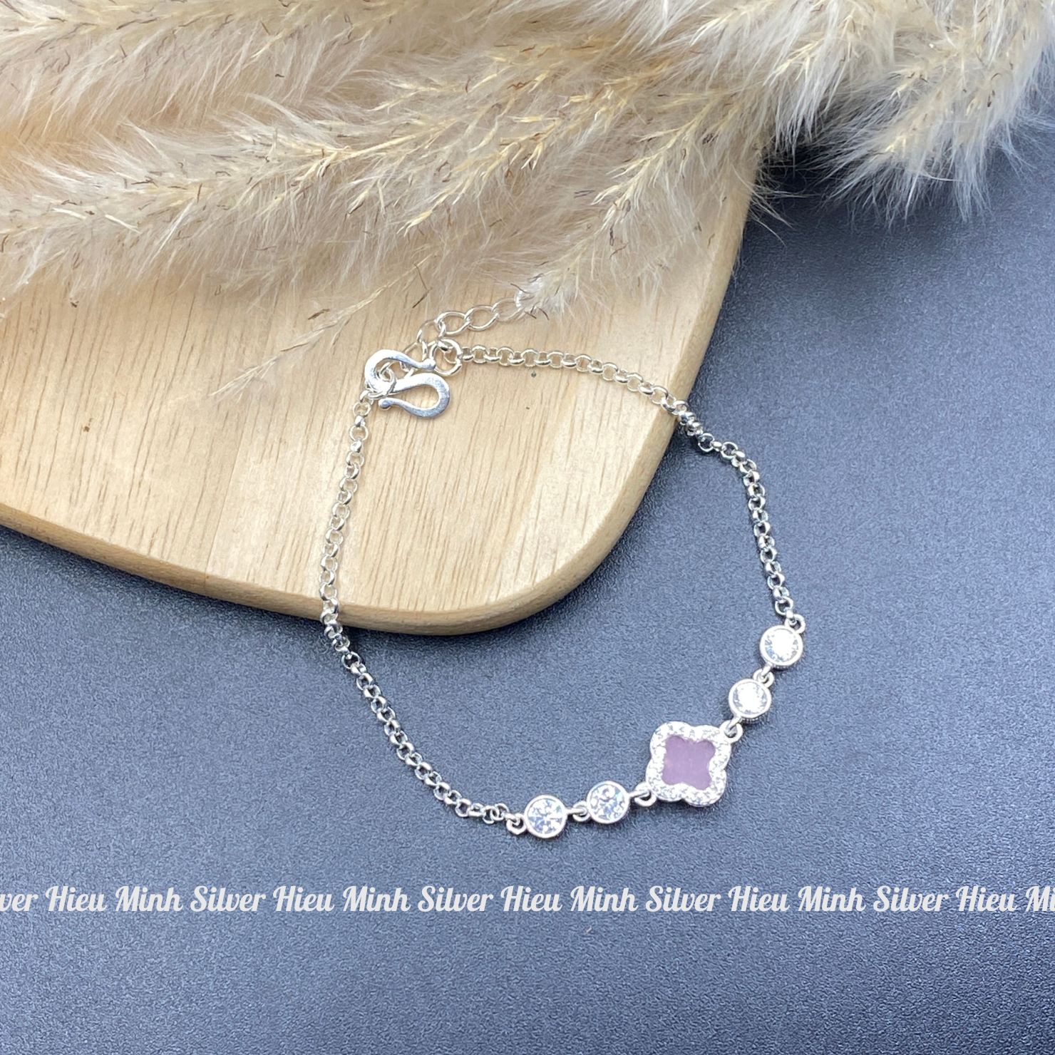 Lắc Tay Nữ Bạc Ta Mix Cỏ Bốn Lá Nhiều Màu BẠC HIỂU MINH LTU646