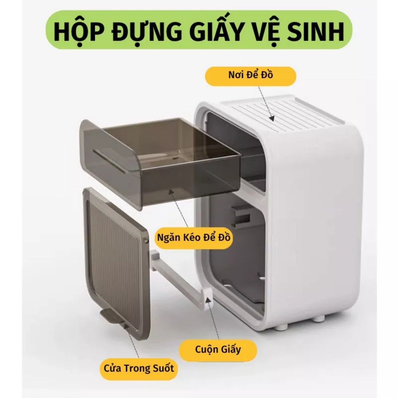 Hộp Đựng Giấy Vệ Sinh 2 Tầng Cao Cấp Hộp Đựng Giấy  Vệ Sinh Dán Tường Có Kệ Để Điện Thoại - Hàng Chính Hãng MINIIN