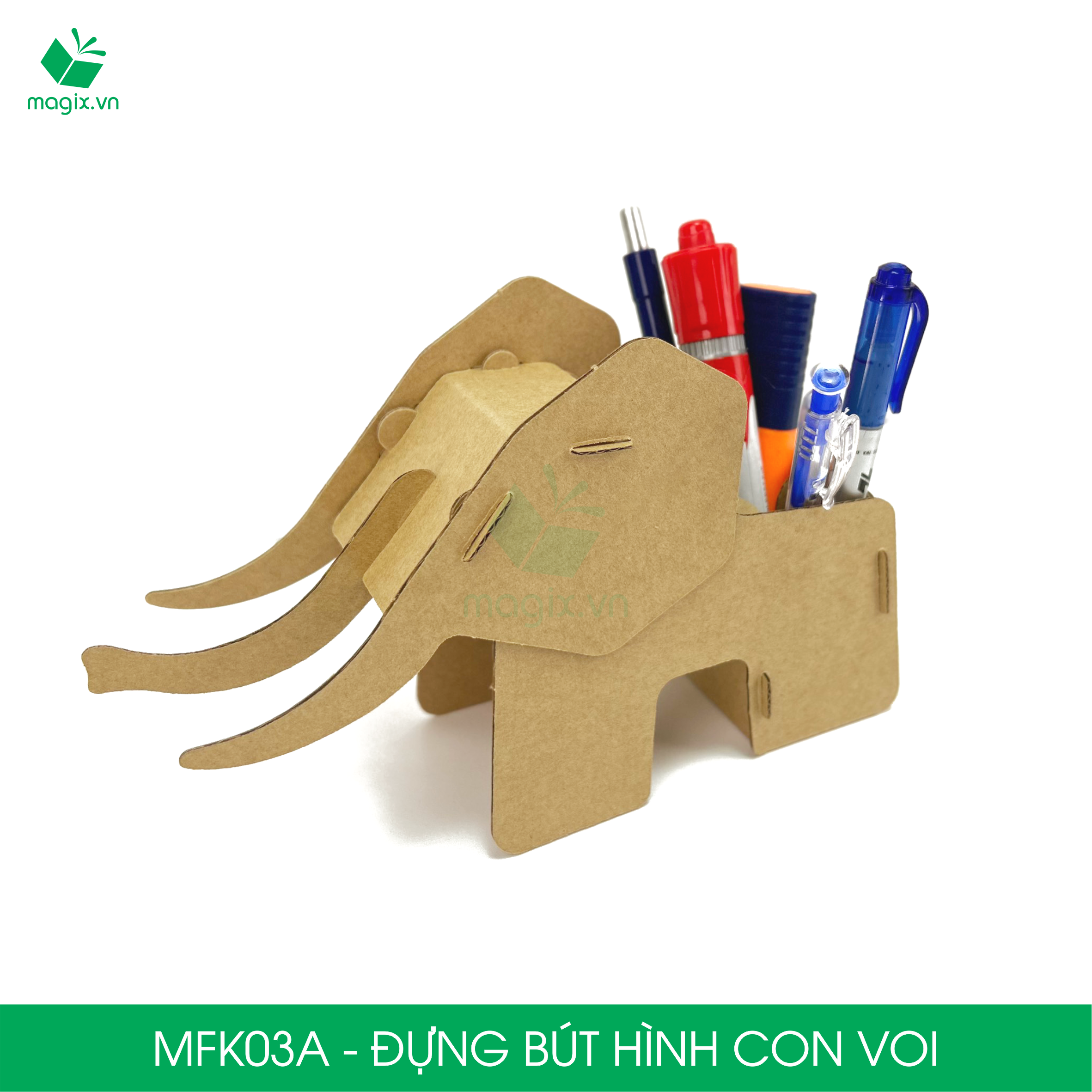 MFK03A - Đựng bút lắp ráp hình con voi, đồ đựng bút hình thú bằng giấy carton siêu cứng