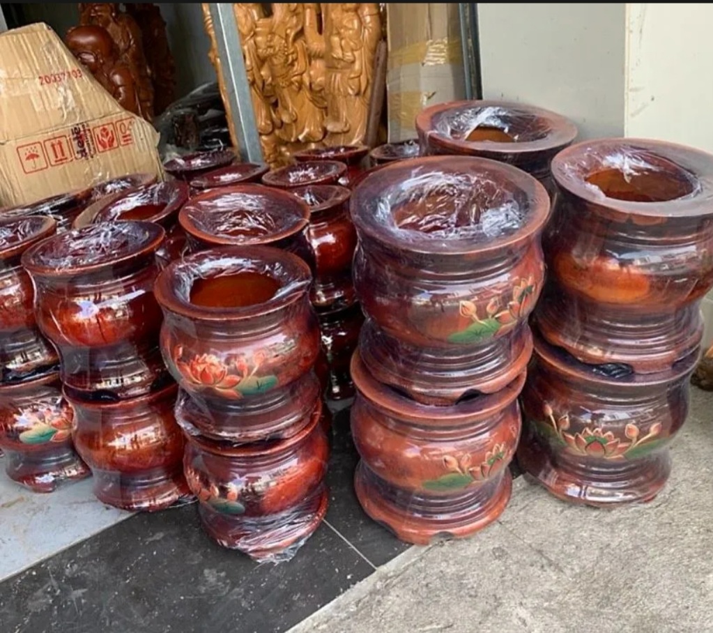 Bát nhang,lư hương gỗ xoan đào hoạ tiết hoa sen đk -16 cm