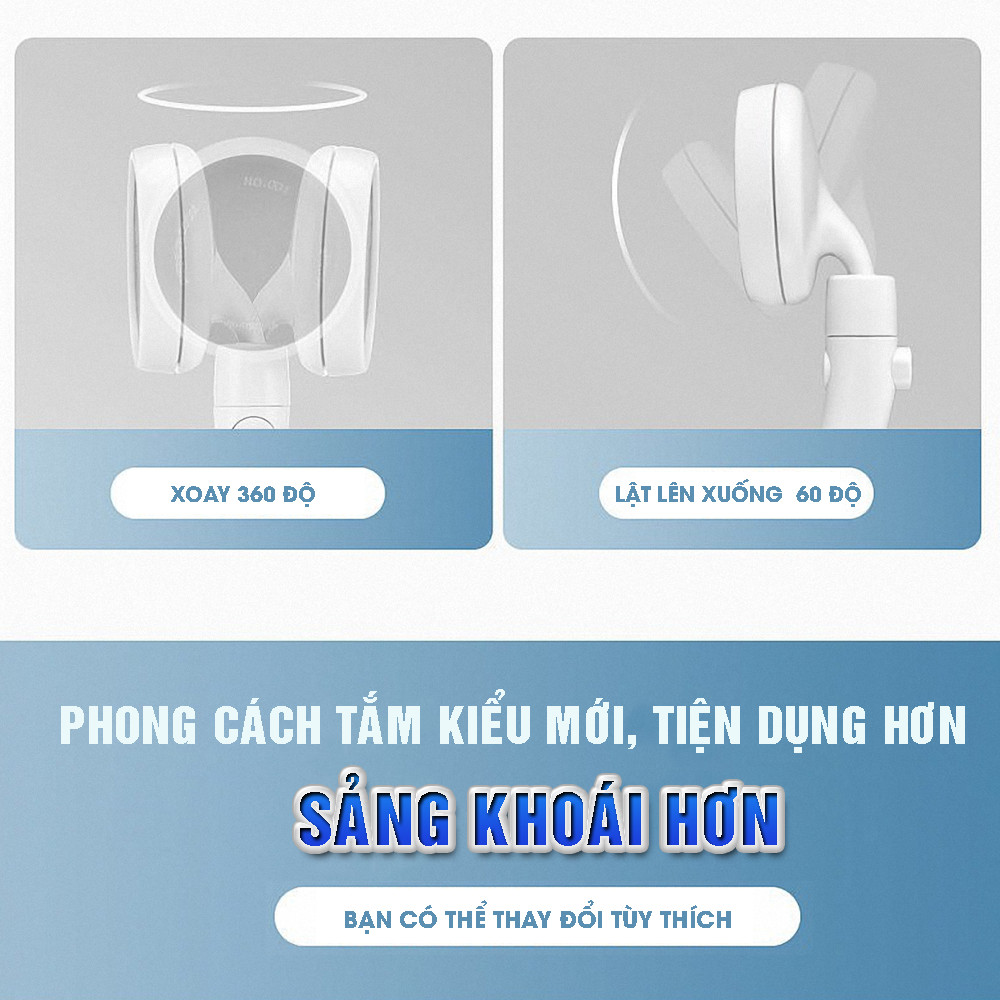 Vòi nước hoa sen áp lực Nhật bản, tiết kiệm nước, gật gù, cổ xoay 360 độ, có nút tắt mở Stop trên thân vòi tiện lợi Mihoco 122