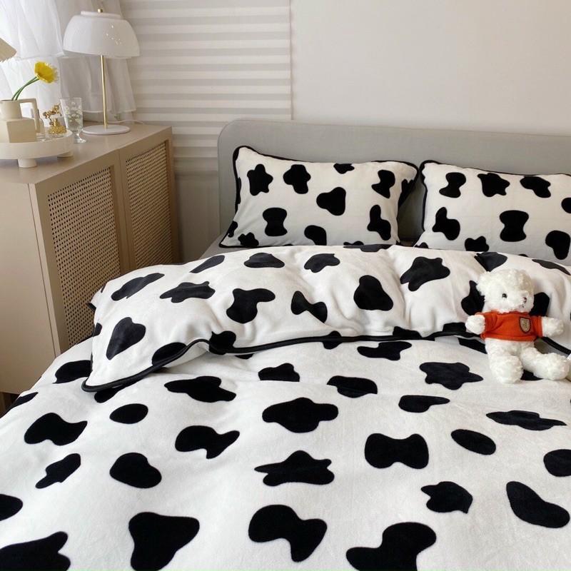Bộ Chăn Ga Gối Nỉ Nhung Sữa Hàng Nhập Khẩu Cao Cấp 4 Món 4 Màu Ngộ Nghĩnh