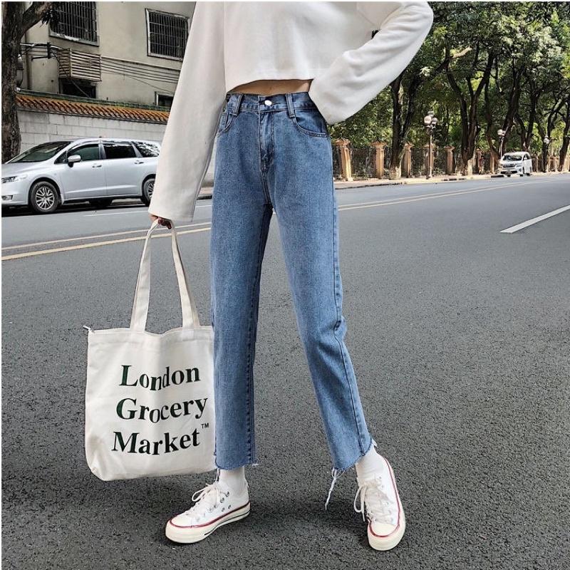 Quần bò nữ,quần jeans ống rộng lưng cao, vải bò dày dặn chuẩn Qc shop cam kết chất lượng 100%