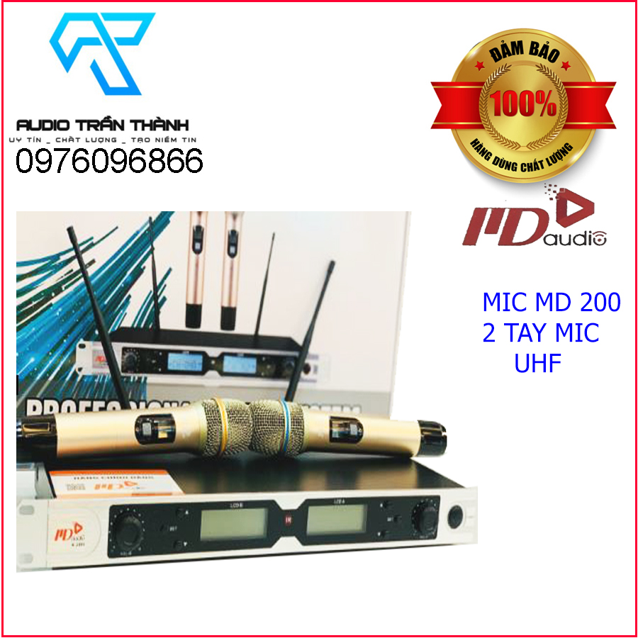 Micro không dây CMAUDIO Model MD-200i hàng chính hãng cao cấp thế hệ 2022,có tự ngắt - Tặng kèm Combo khay sạc pin tiểu + 4 viên pin gắn mic 1200 mah