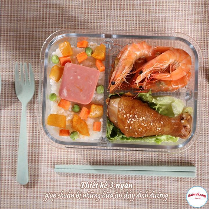 Combo 6 Hộp Cơm 3 Ngăn Chất Liệu Thủy Tinh Cường Lực 00873