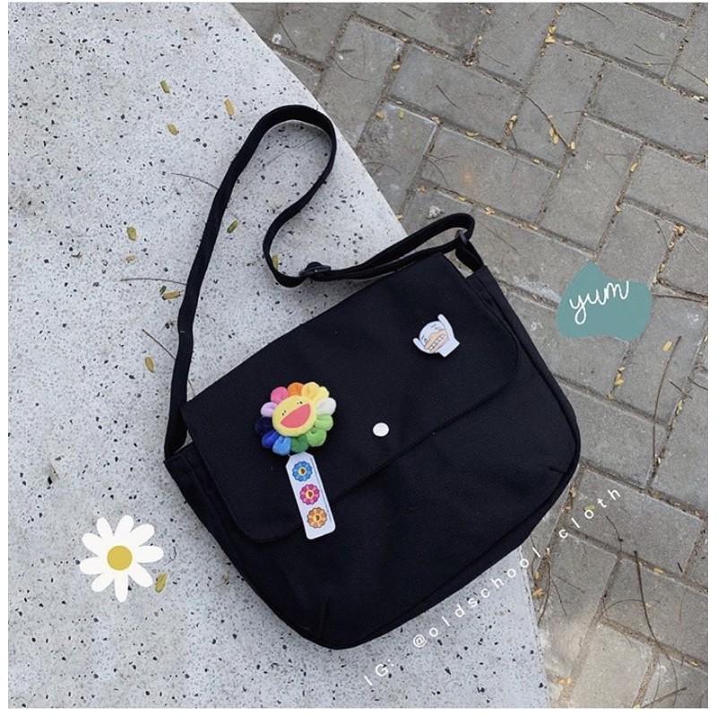 Túi tote vải canvas đeo chéo ulzzang basic trơn nam nữ unisex đi học thời trang giá rẻ