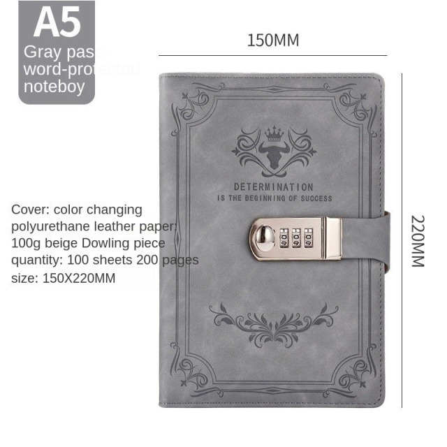 Sổ tay có khoá mật khẩu 200 Trang A5 Retro bìa da PU cao cấp Sách Nhật Ký Văn Phòng Phẩm Notebook