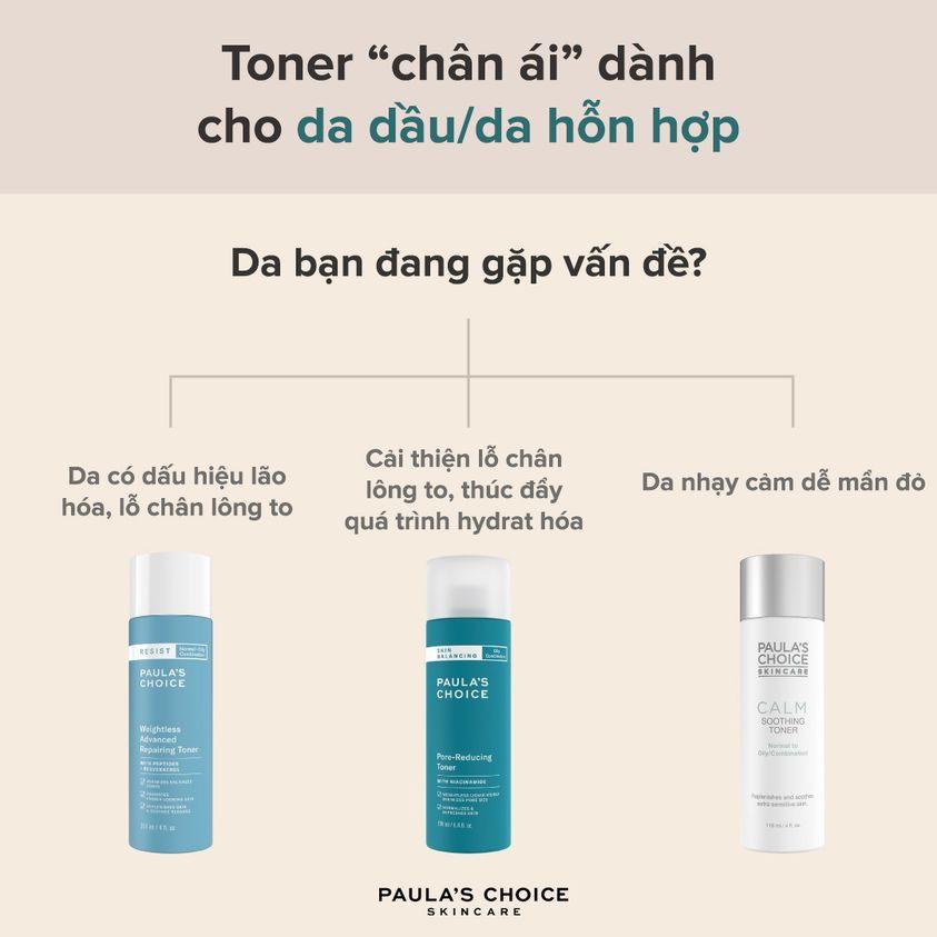 Toner dịu nhẹ và phục hồi da dầu nhạy cảm Paula's Choice Calm Soothing Toner Normal to Oily/Combination (Mã 9160)