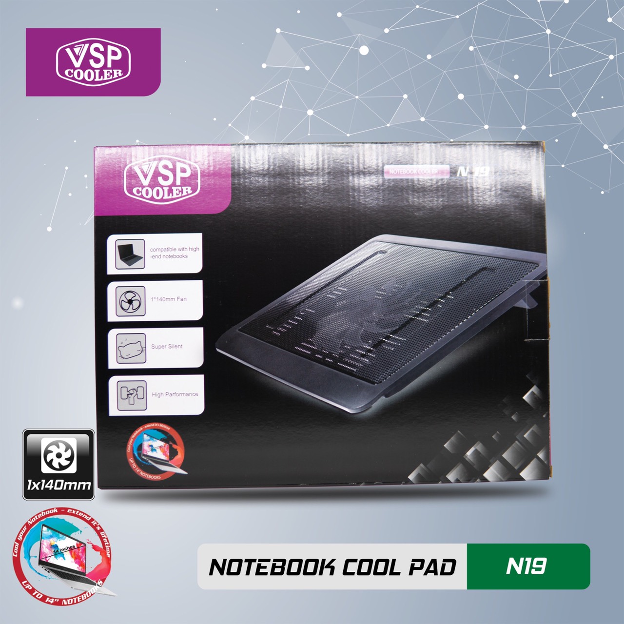 ĐẾ TẢN NHIỆT VSP COOLER N19 (1*Fan 14cm) - giao ngẫu nhiên - 1984 - hàng nhập khẩu