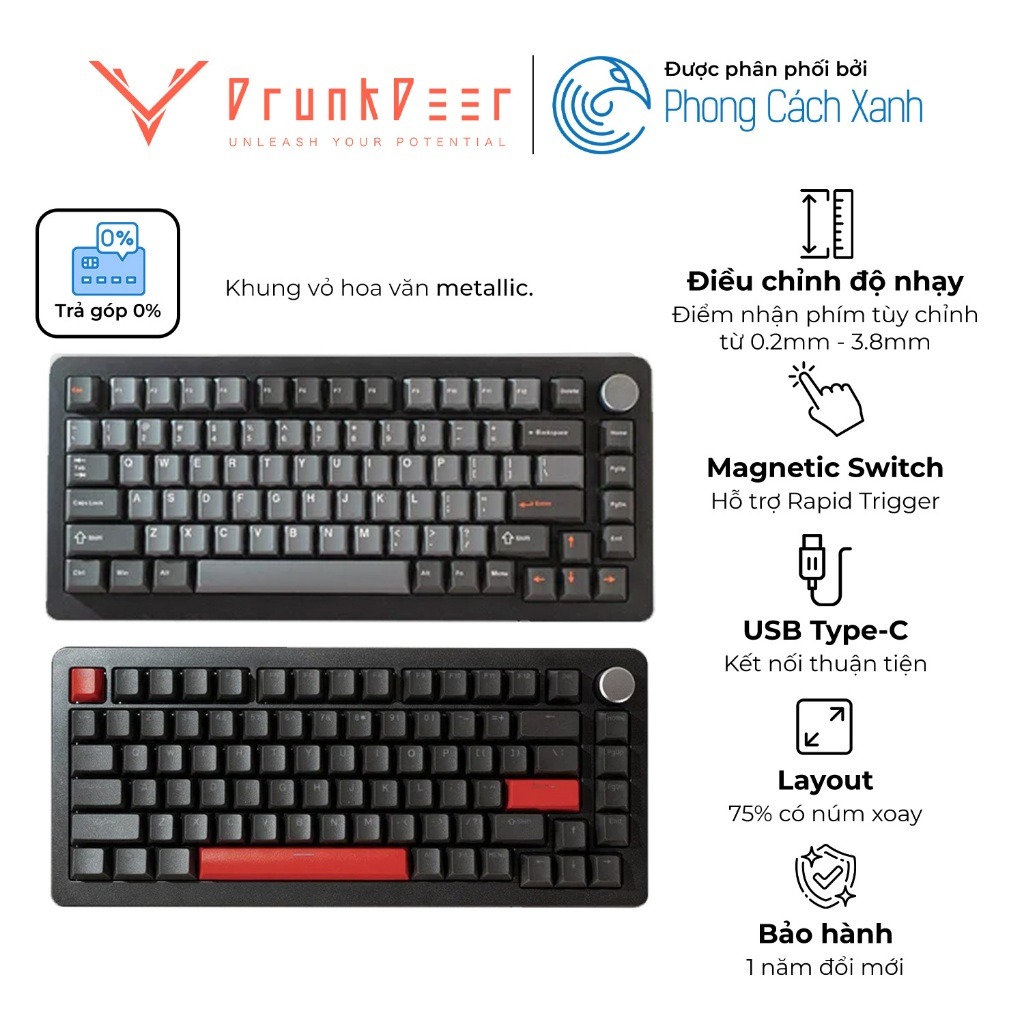 Bàn phím từ HE DrunkDeer A75 Pro | Magnetic Switch - Rapid Trigger (Bảo hành 12 tháng ĐỔI MỚI) - Hàng Chính Hãng