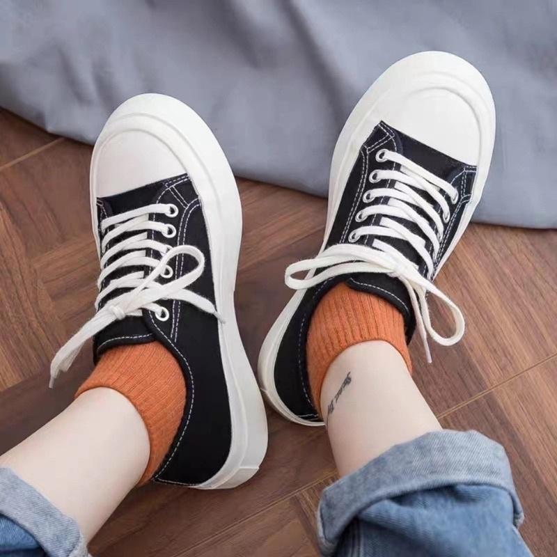 Giày Thể Thao Nam Nữ Sneaker Màu Đen Xanh Trắng Hồng Basic Độn Đế Chất Vải Phong Cách Ulzzang Hàn Quốc Đủ Size Loại 1