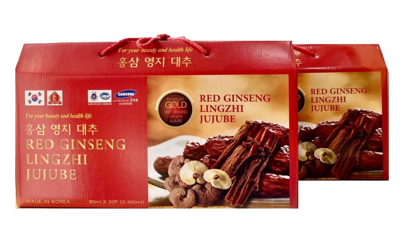 Combo 2 hộp Nước Hồng Sâm Linh Chi Táo Tàu Red Ginseng Lingzhi Jujube Gold Hàn Quốc date 07/2025, tặng kèm 1 hộp kẹo sâm mềm Hàn Quốc 200g