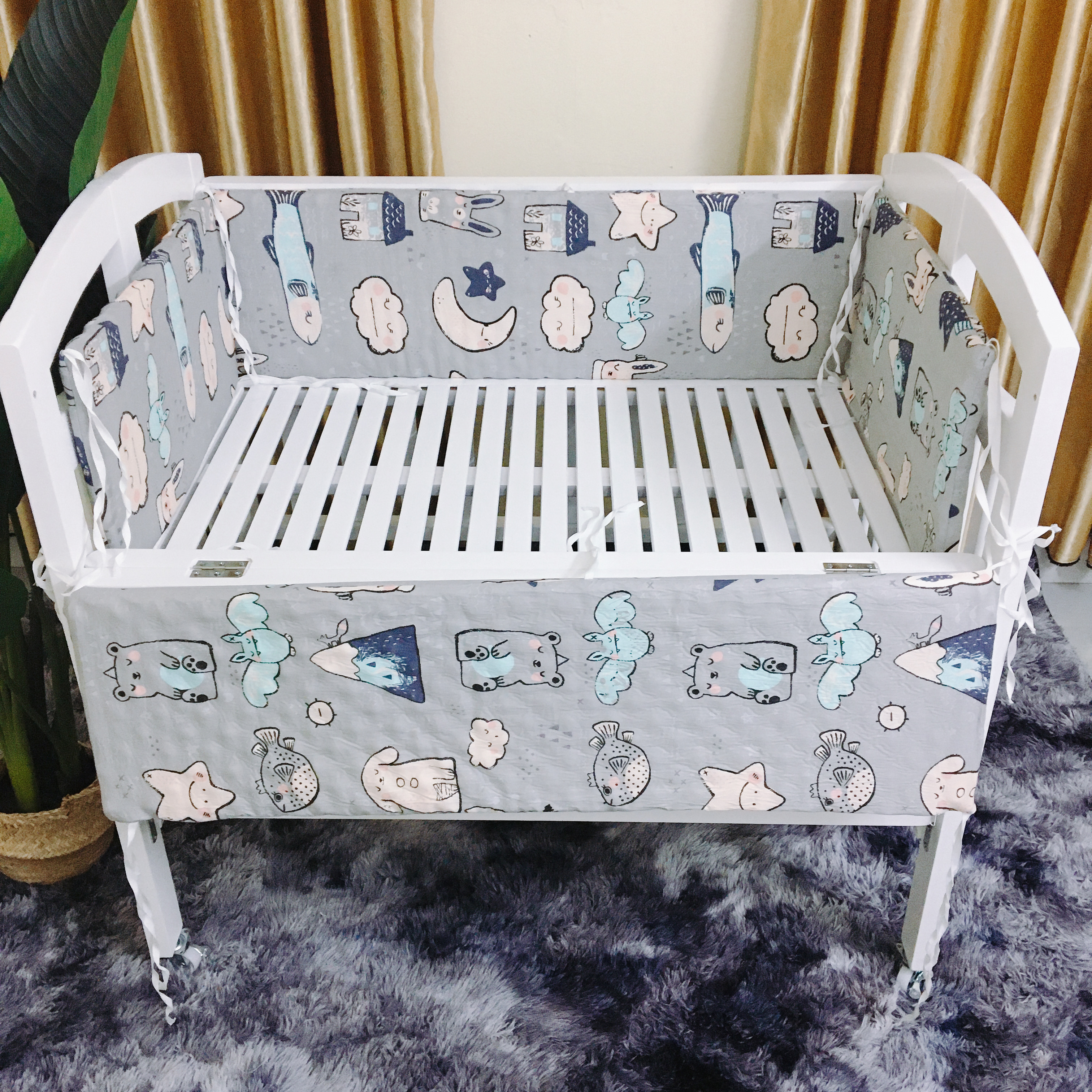 Quây Lót Đệm Trứng Cho Giường Cũi - Chất Vải Cotton - Gồm 4 Tấm - Các Kích Thước