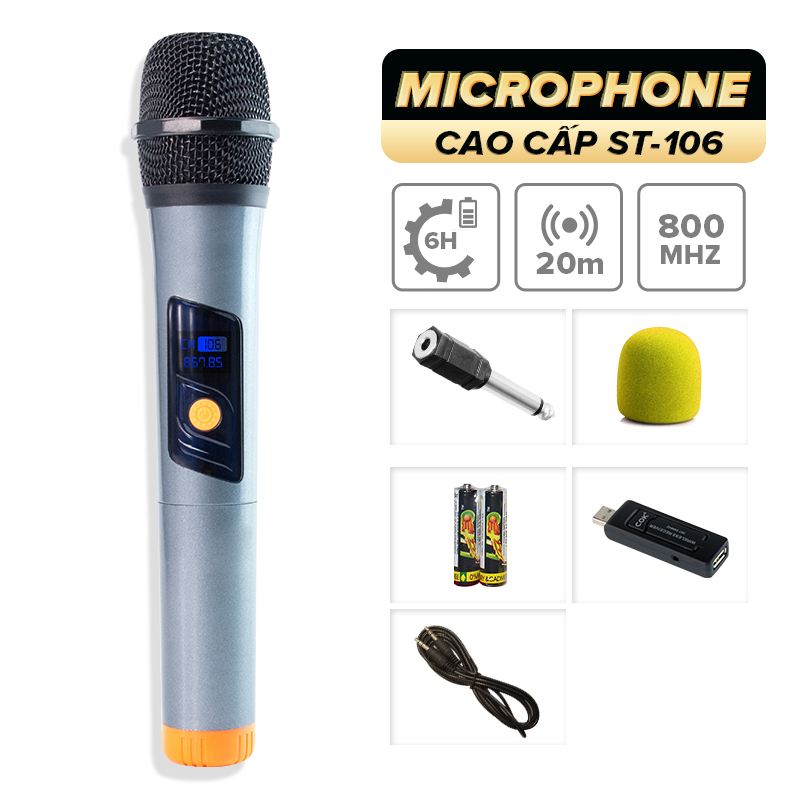 Micro không dây lẻ giá rẻ C.O.K ST-106 (1 Mic) Dành cho loa kéo, dàn âm Ly có cổng Mic Jack 6.5 - Hàng chính hãng 100%