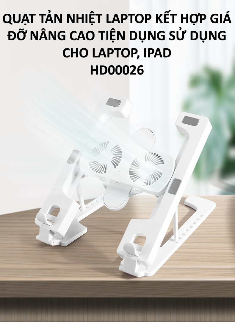 Quạt tản nhiệt laptop kết hợp giá đỡ nâng cao tiện dụng sử dụng cho Laptop, IPAD HD00026