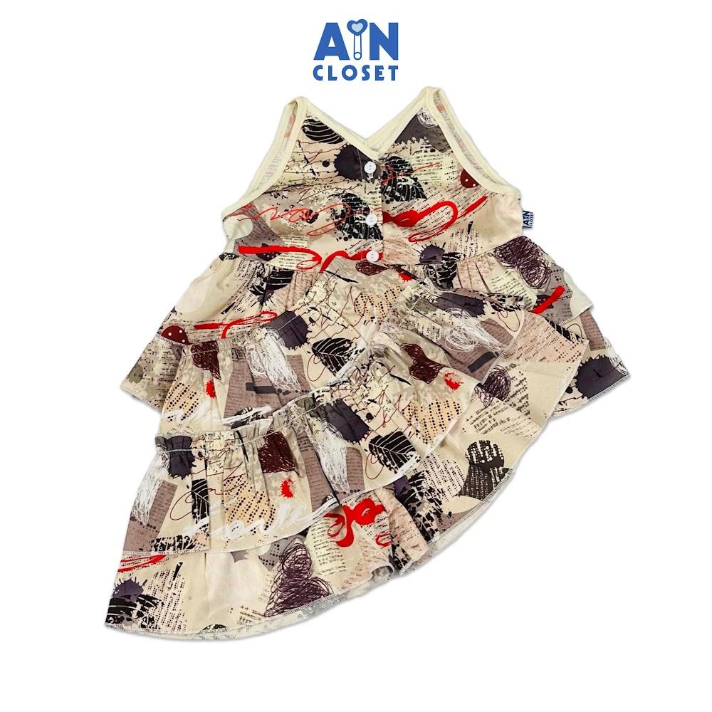 Bộ quần áo Ngắn bé gái hoạ tiết Nâu Love Lụa Silk Pháp - AICDBGILHVZV - AIN Closet