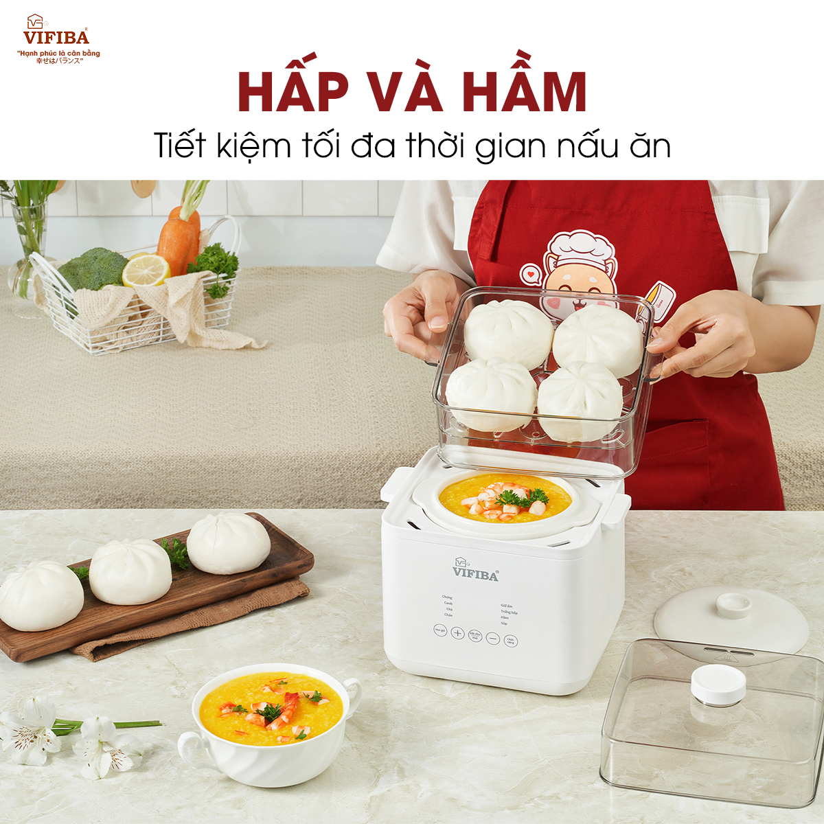 Nồi Nấu Chậm Đa Năng VIFIBA Kèm Hấp Hàng Chính Hãng, 8 Chức Năng Nấu, Nồi Cho Bé Ăn Dặm, Nấu Cháo, Hầm, Hấp,....