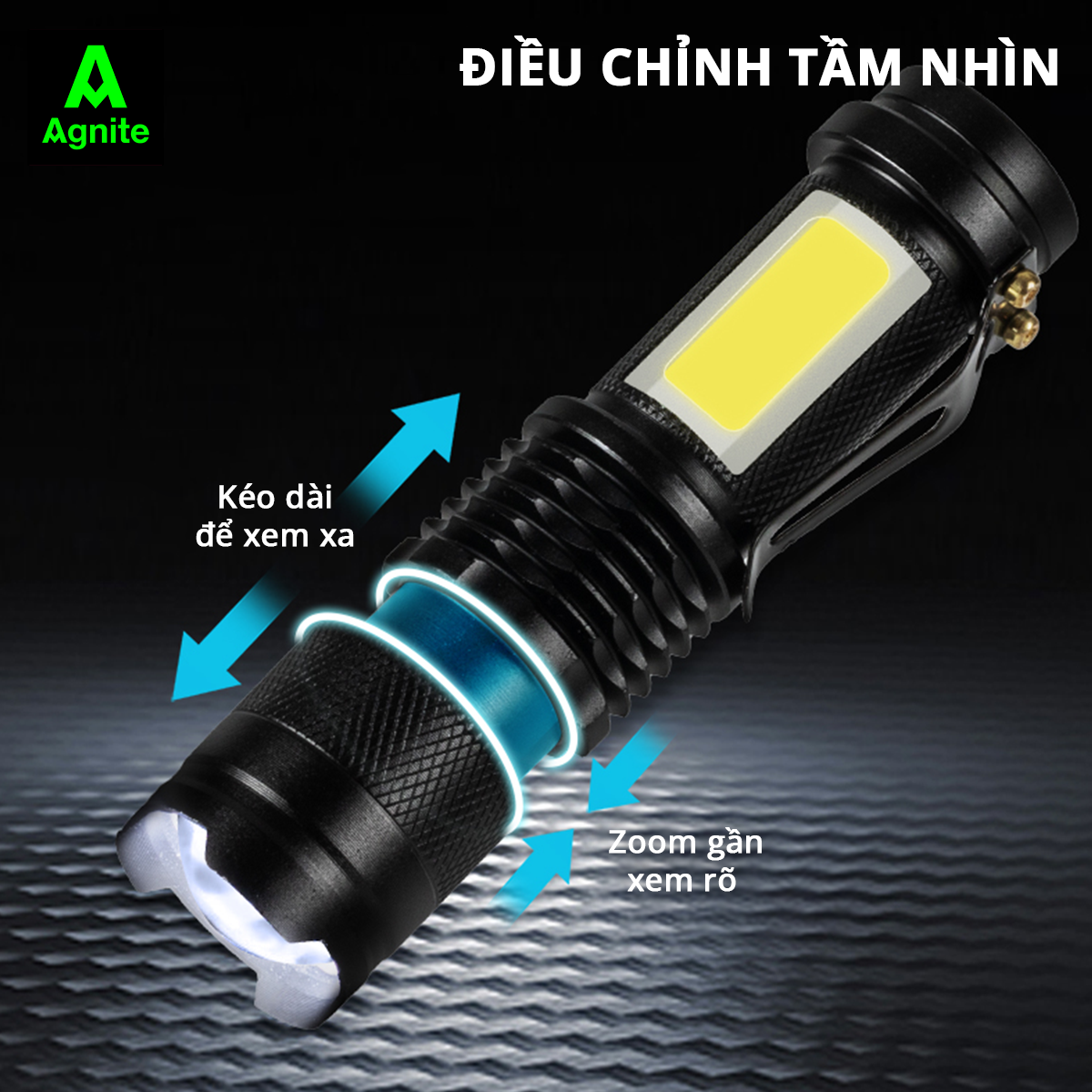 Đèn pin 3 chế độ sáng chính hãng Agnite - thiết kế đầu sạc USB - nhỏ gọn tiện lợi dễ mang theo - VS4231