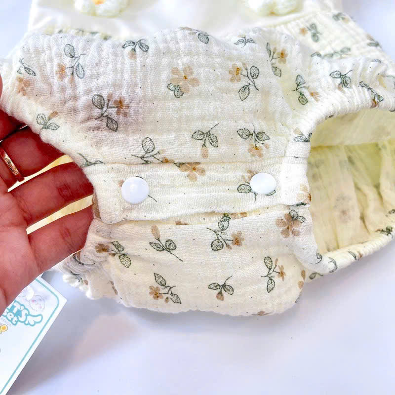 SET BODY 2 DÂY HỌA TIẾT HOA MÀU KEM KÈM NÓN CHO BÉ GÁI SƠ SINH ĐẾN 2 TUỔI