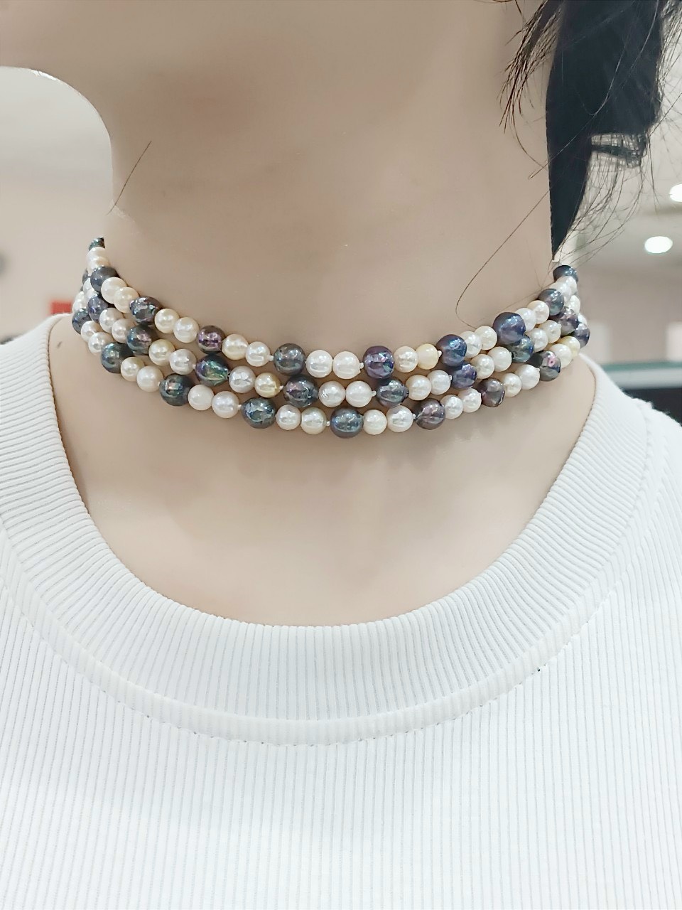 Chuỗi ngọc trai Akoya mix màu ngọc trắng và ngọc đen ánh tím (DNT0113) - MOON Jewelry