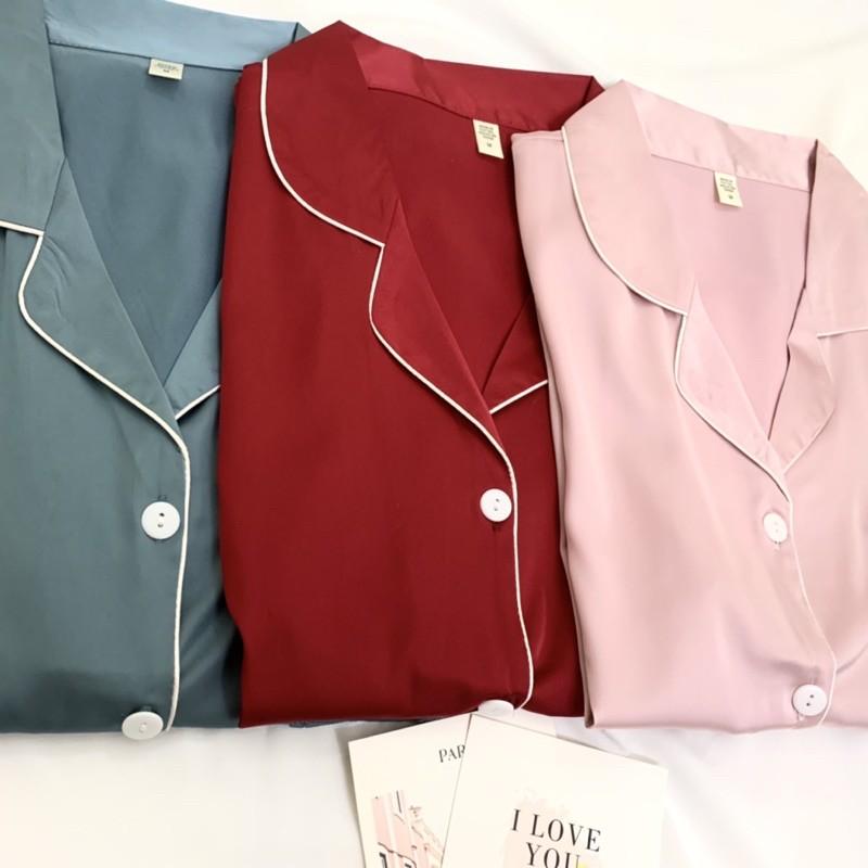 Pijama- Đồ Bộ Set Ngủ Lụa Cộc Cao Cấp Sang Chảnh Tay Áo Cách Điệu CCLP04
