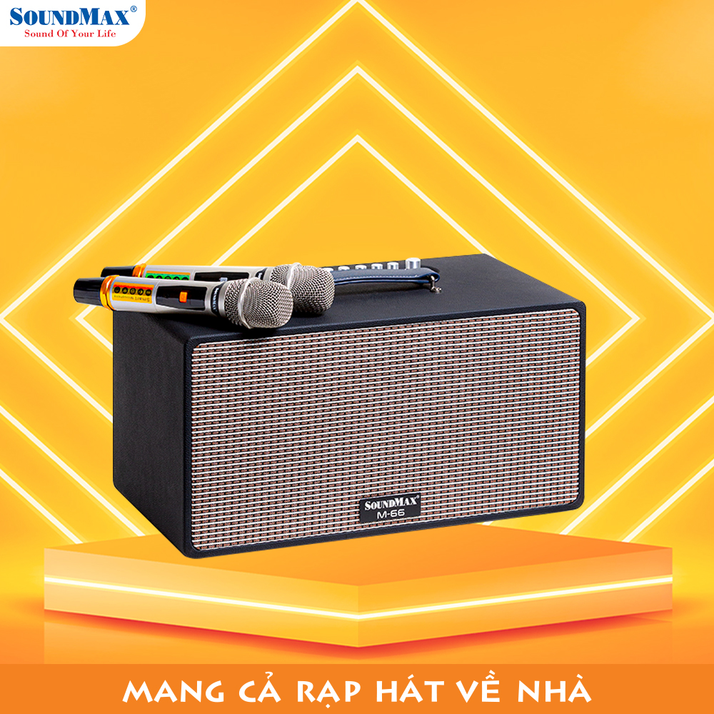 Loa karaoke xách tay SoundMax M-66 | Portable Karaoke Speaker SoundMax M66 | 3 Đường Tiếng, Bass 6.5 Inch, công suất thực 100W | Bluetooth, USB, HDMI, Optical, TRS, USB, Ngõ Vào Guitar | Pin 12000mAh, Thời Gian Sử Dụng 6 Giờ - Hàng Chính Hãng