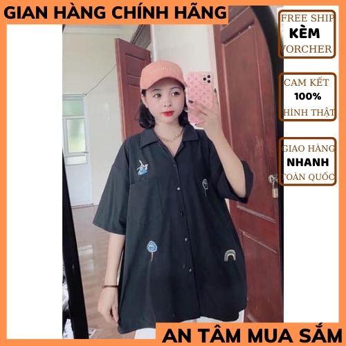 Áo sơ mi cộc tay thêu hình ngộ nghĩnh nữ áo sơ mi nữ UNISEX ,chất thô mềm chuẩn form phong cách hàn quốc THỜITRANG1989